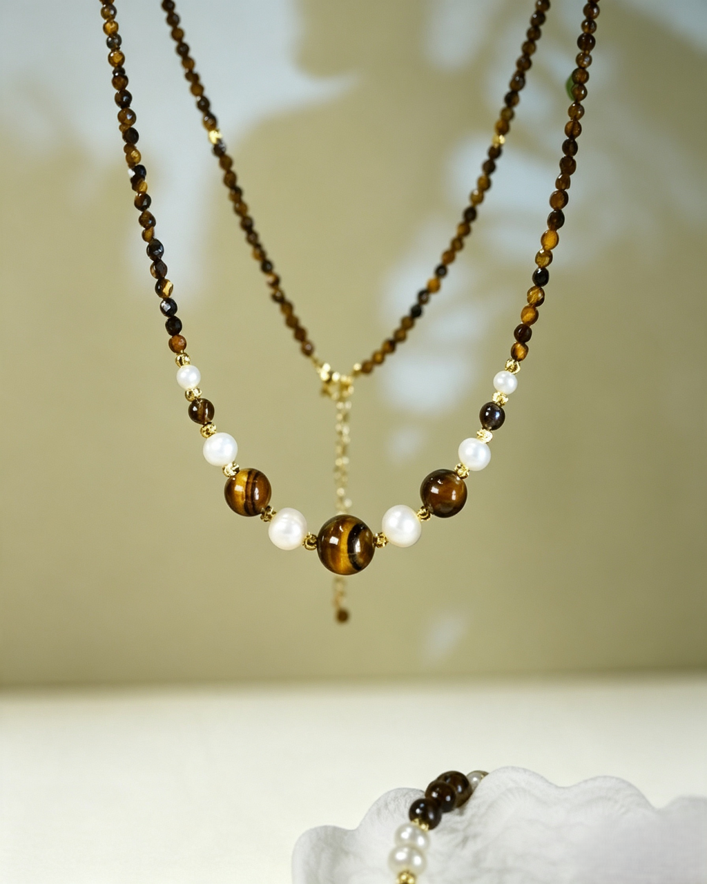 Tiger Eye & Pearl Layered Jewelry Set