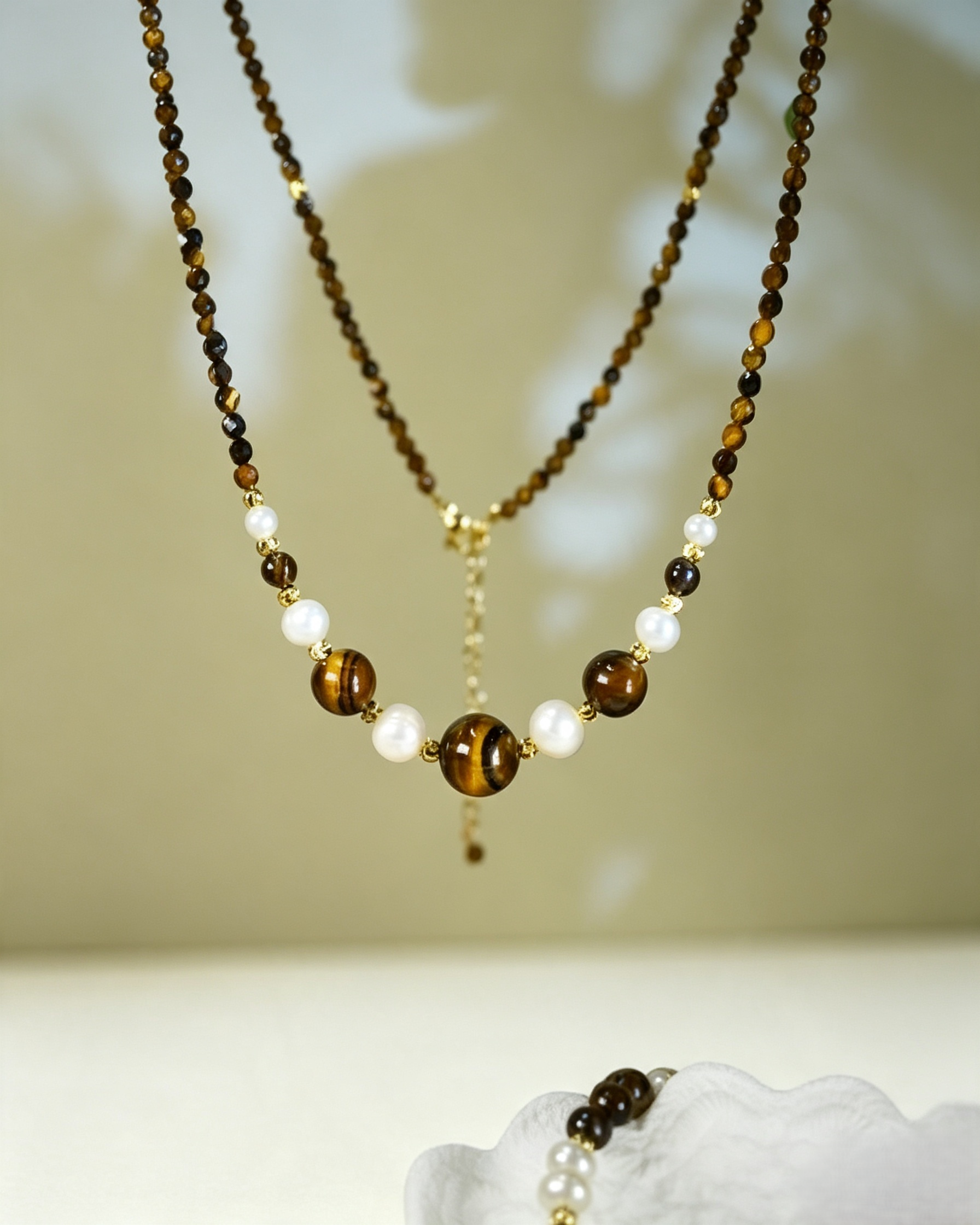 Tiger Eye & Pearl Layered Jewelry Set
