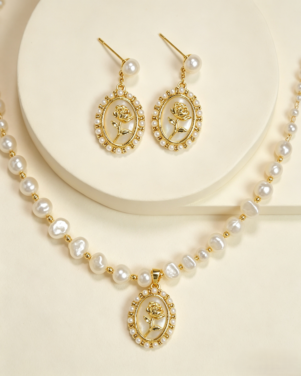 Baroque Pearl Rose Mother-of-Pearl Jewelry Set