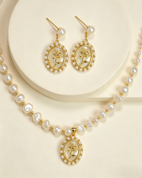 Baroque Pearl Rose Mother-of-Pearl Jewelry Set