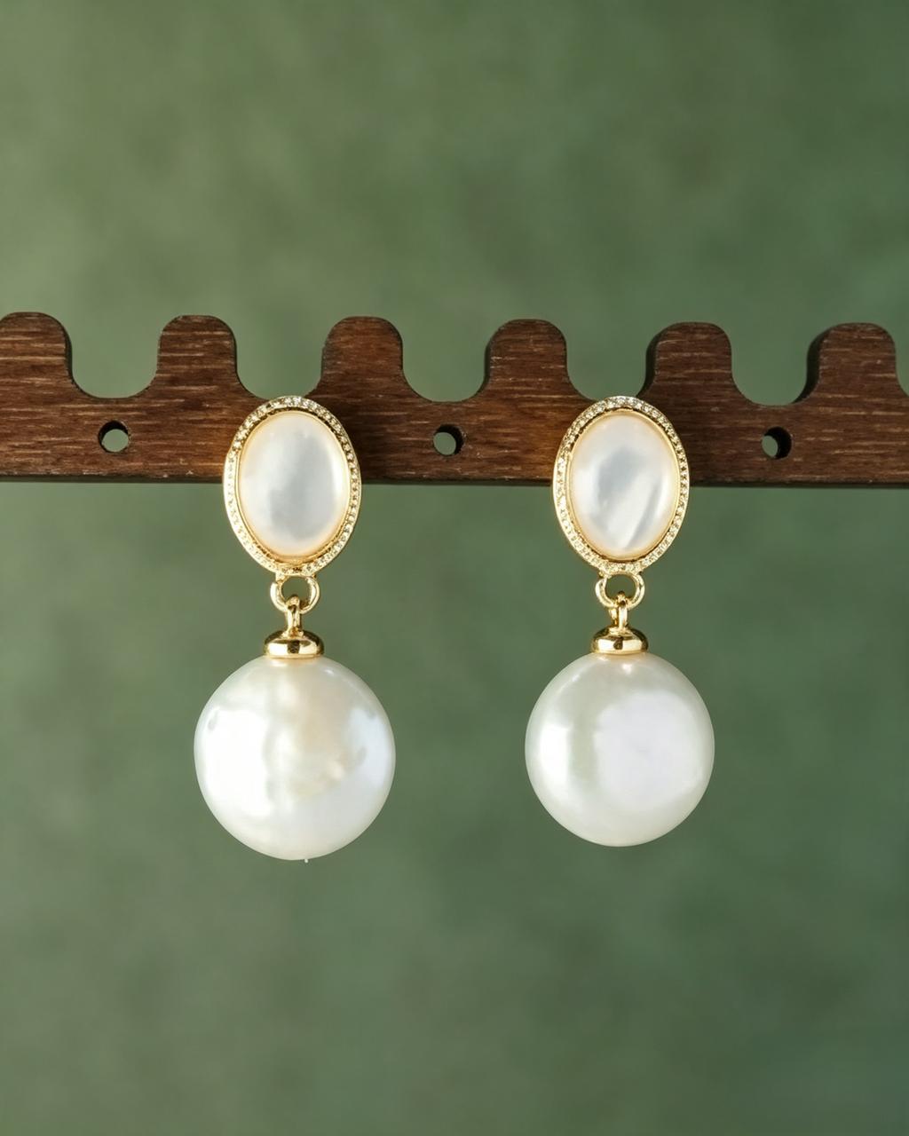 Vintage Double Layer Mother‑of‑Pearl & Baroque Freshwater Pearl Drop Earrings, Gold Plated Dangle Earrings for Women