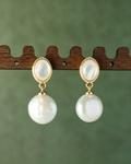 Vintage Double Layer Mother‑of‑Pearl & Baroque Freshwater Pearl Drop Earrings, Gold Plated Dangle Earrings for Women