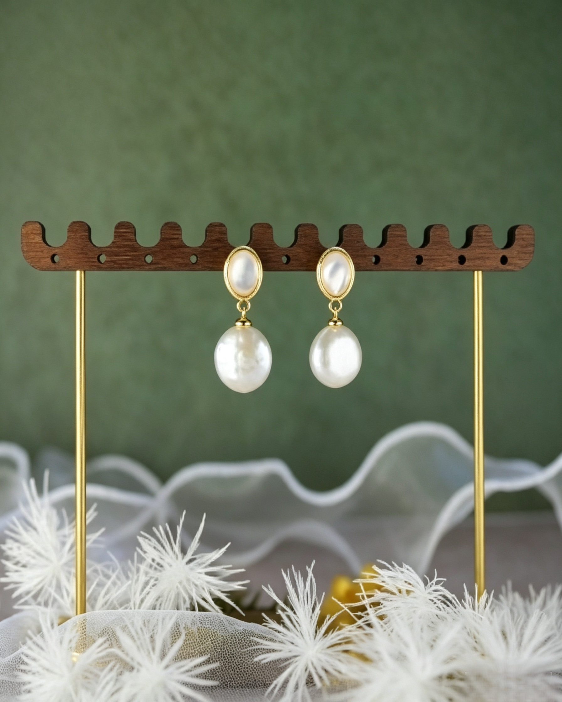 Vintage Double Layer Mother‑of‑Pearl & Baroque Freshwater Pearl Drop Earrings, Gold Plated Dangle Earrings for Women