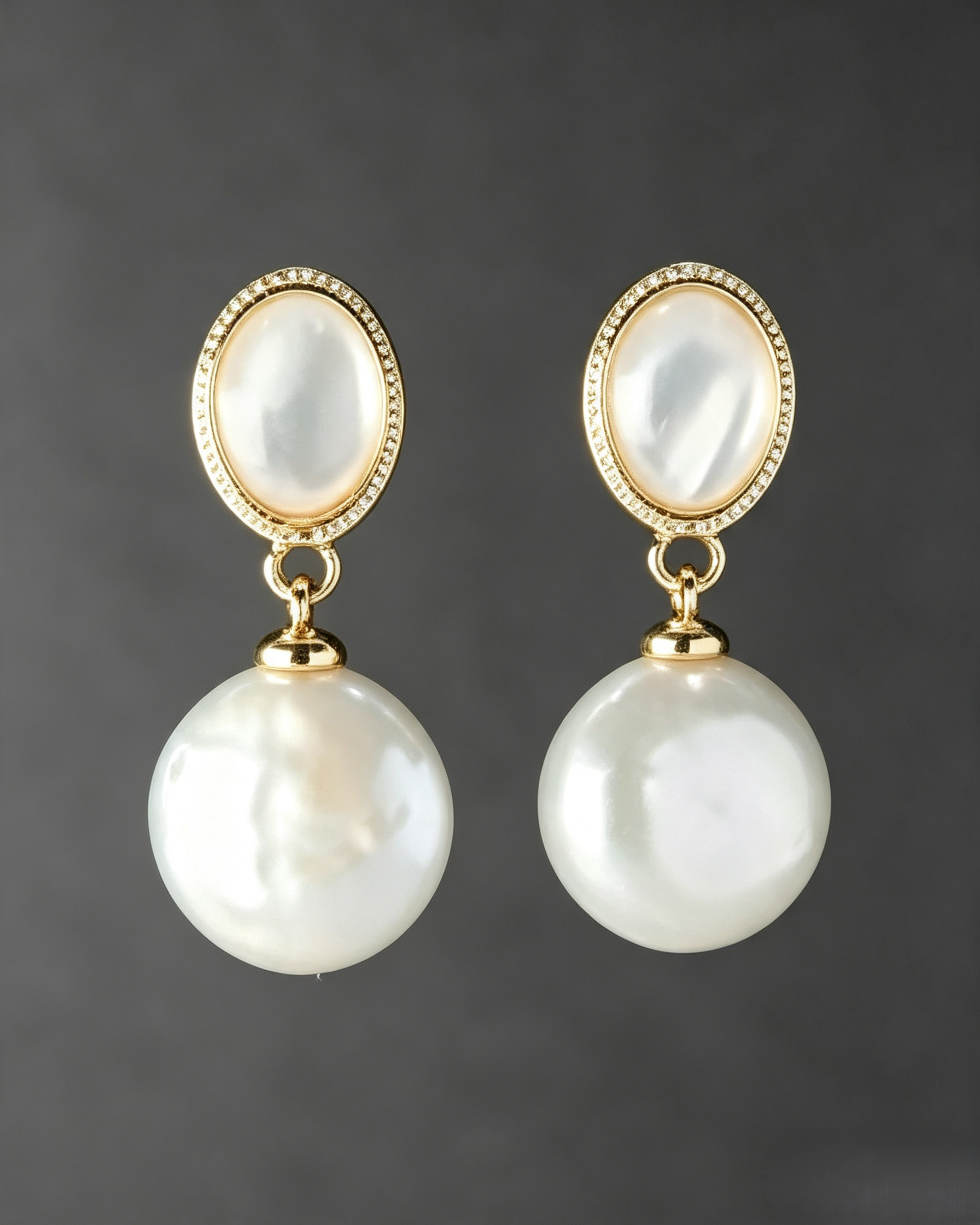 Vintage Double Layer Mother‑of‑Pearl & Baroque Freshwater Pearl Drop Earrings, Gold Plated Dangle Earrings for Women