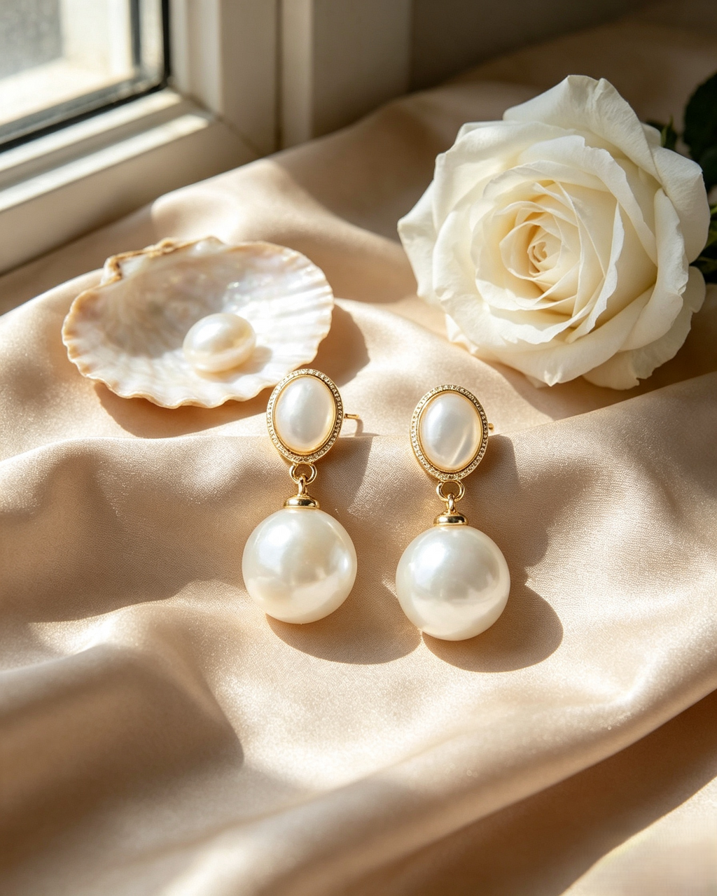 Vintage Double Layer Mother‑of‑Pearl & Baroque Freshwater Pearl Drop Earrings, Gold Plated Dangle Earrings for Women