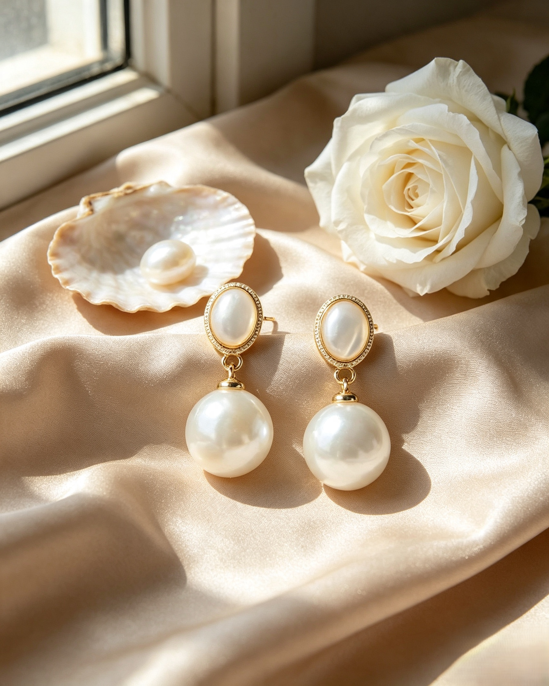 Vintage Double Layer Mother‑of‑Pearl & Baroque Freshwater Pearl Drop Earrings, Gold Plated Dangle Earrings for Women