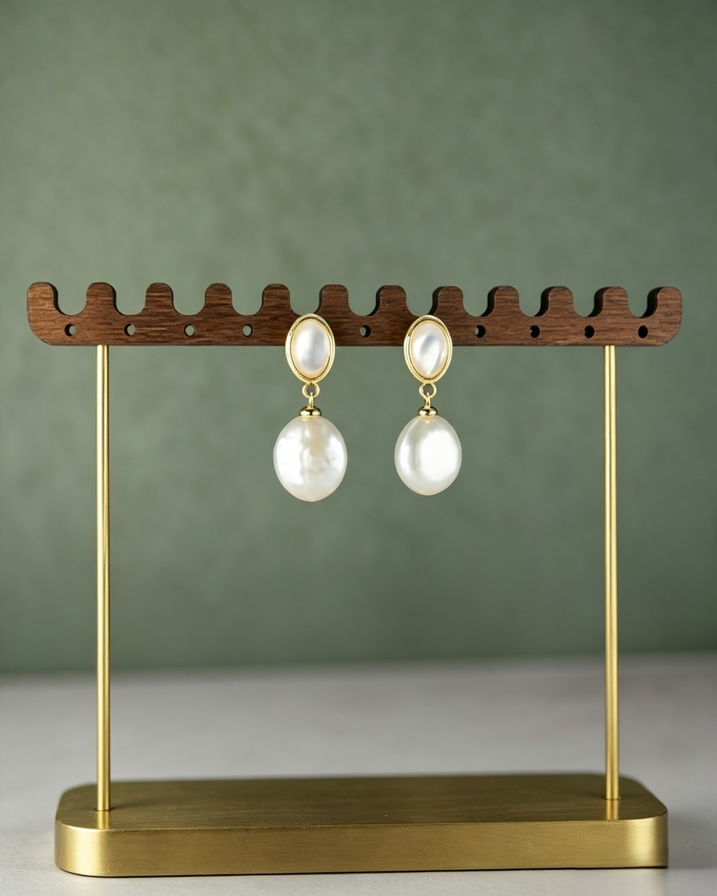 Vintage Double Layer Mother‑of‑Pearl & Baroque Freshwater Pearl Drop Earrings, Gold Plated Dangle Earrings for Women