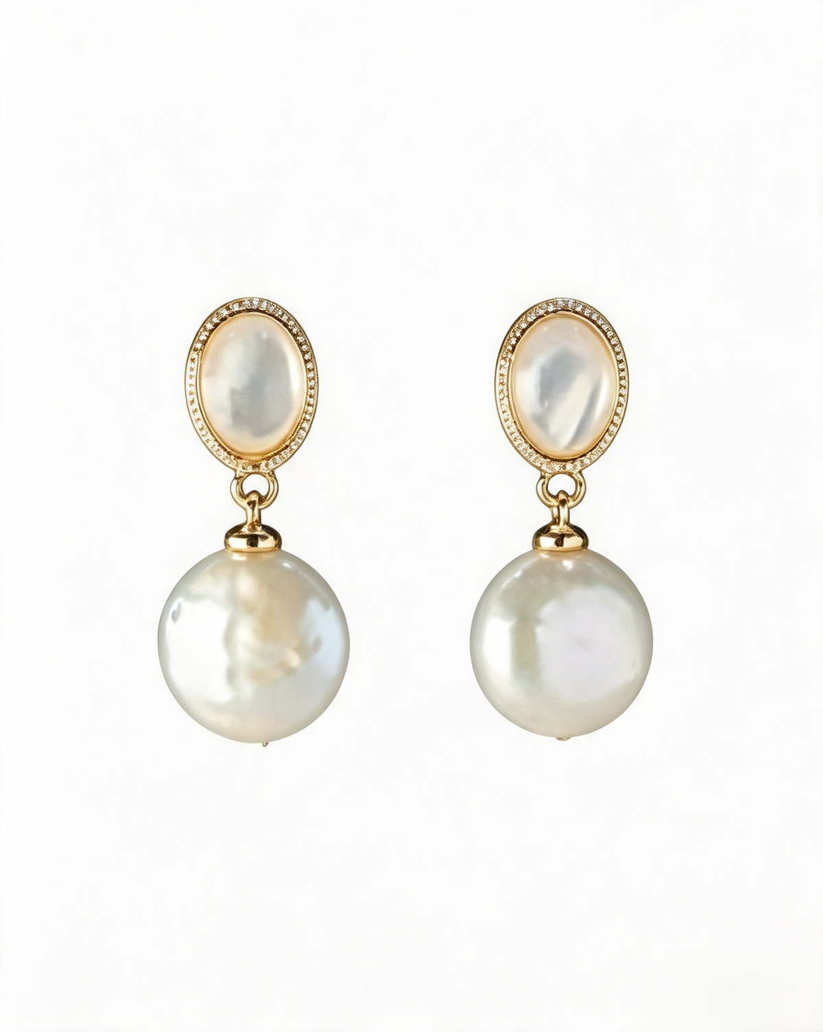 Vintage Double Layer Mother‑of‑Pearl & Baroque Freshwater Pearl Drop Earrings, Gold Plated Dangle Earrings for Women