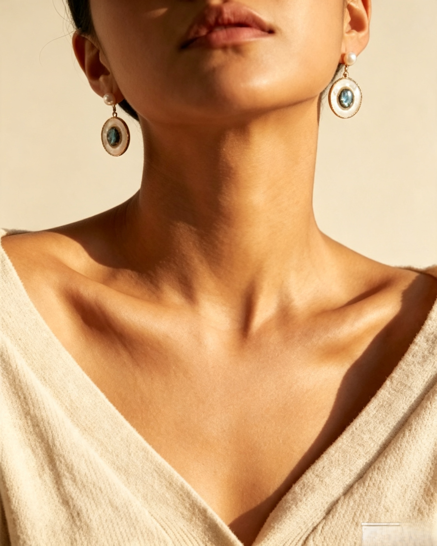 Vintage Oval Abalone Shell & Freshwater Pearl Drop Earrings