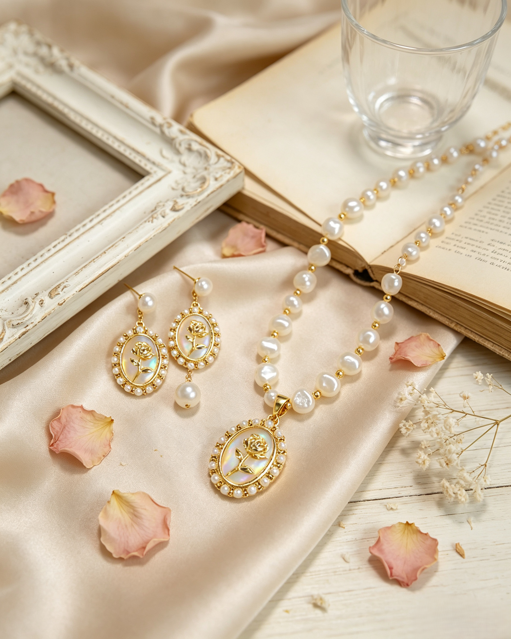 Baroque Pearl Rose Mother-of-Pearl Jewelry Set