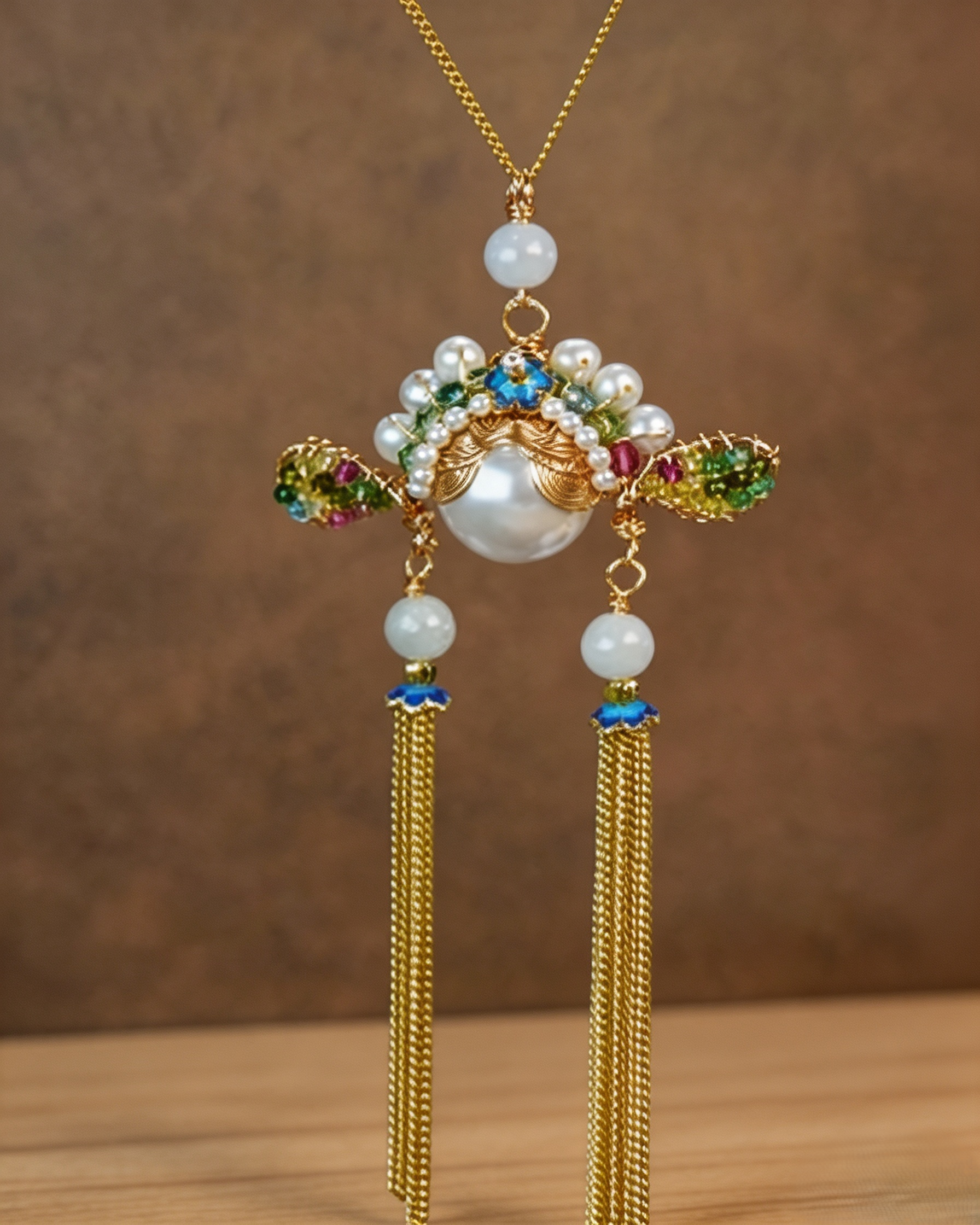 Chinese Opera Enamel Tassel Necklace | Traditional Handcrafted Jewelry