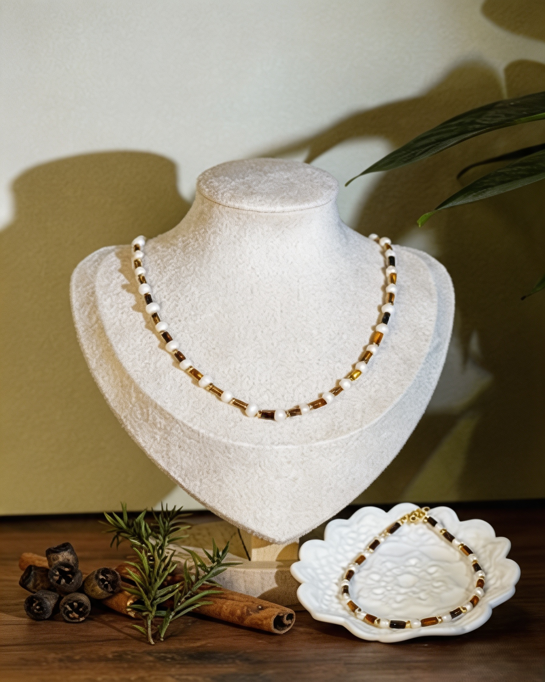 Minimalist Shell & Tiger Eye Jewelry Set