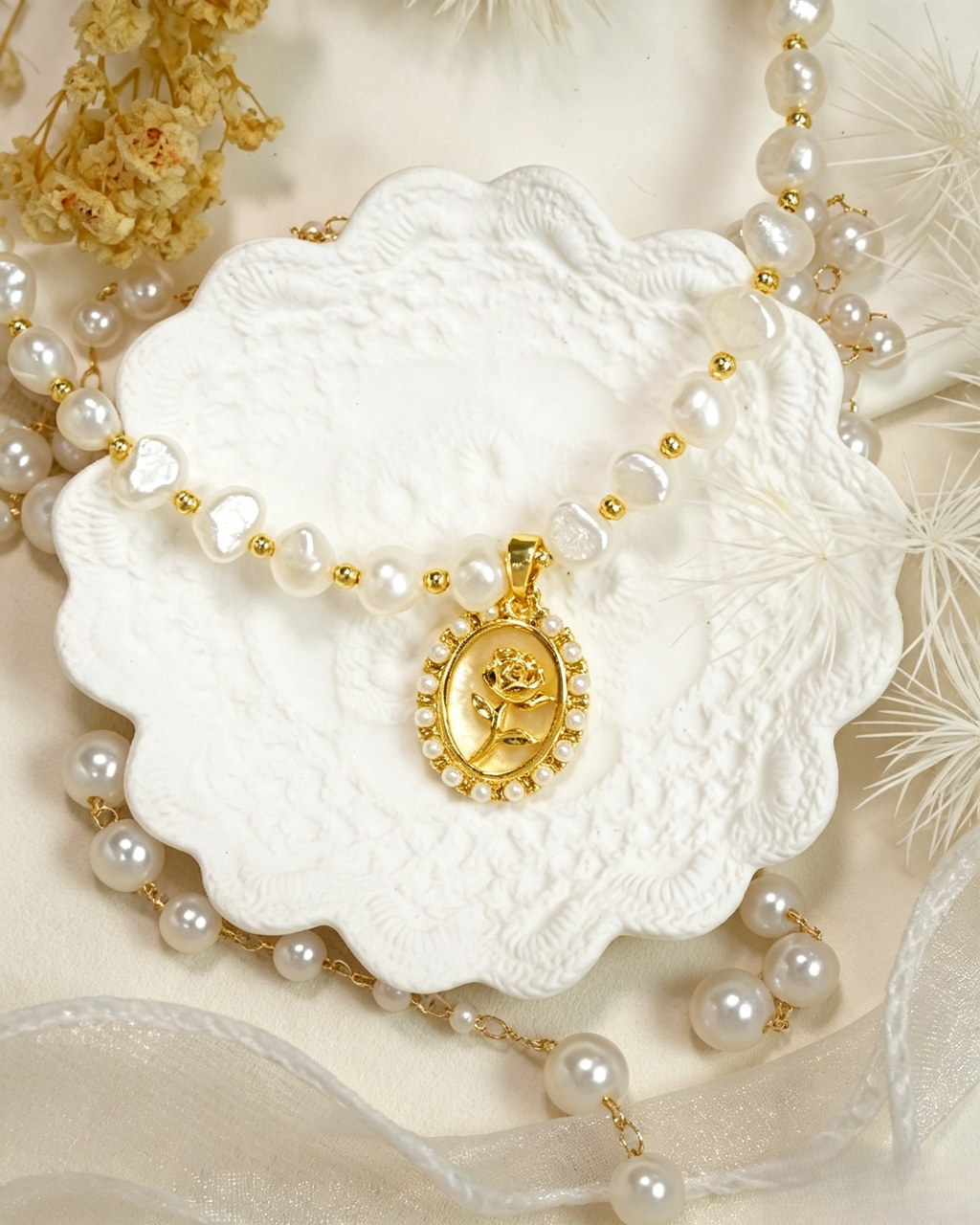 Baroque Pearl Rose Mother-of-Pearl Jewelry Set