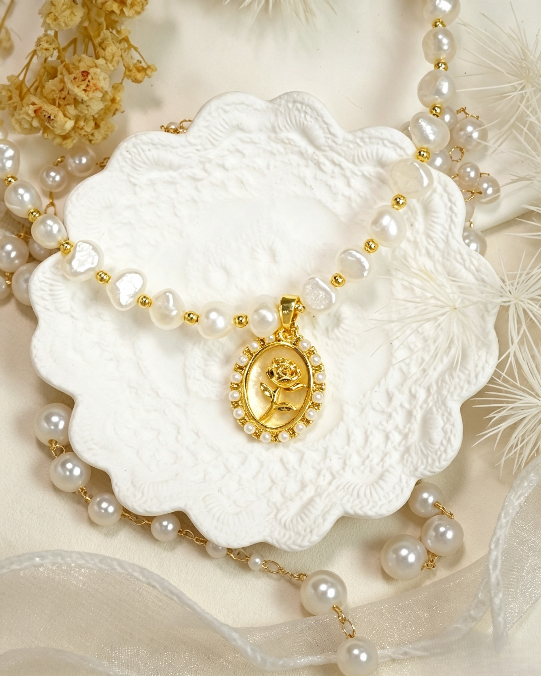 Baroque Pearl Rose Mother-of-Pearl Jewelry Set