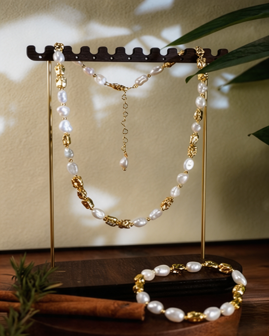 Baroque Pearl Hammered Gold Jewelry Set