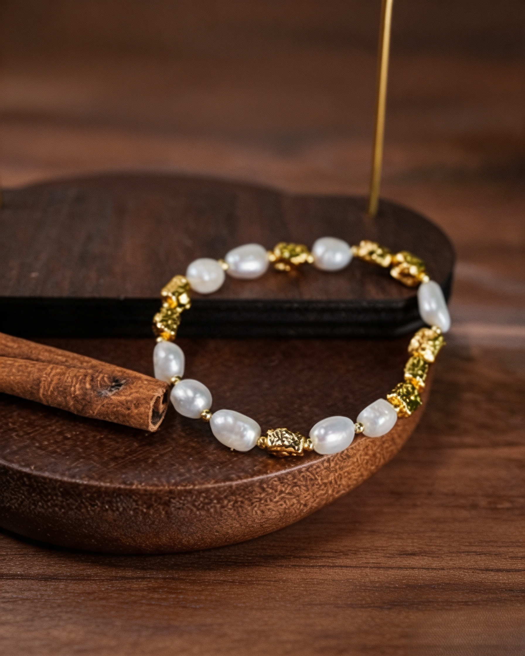 Baroque Pearl Hammered Gold Jewelry Set