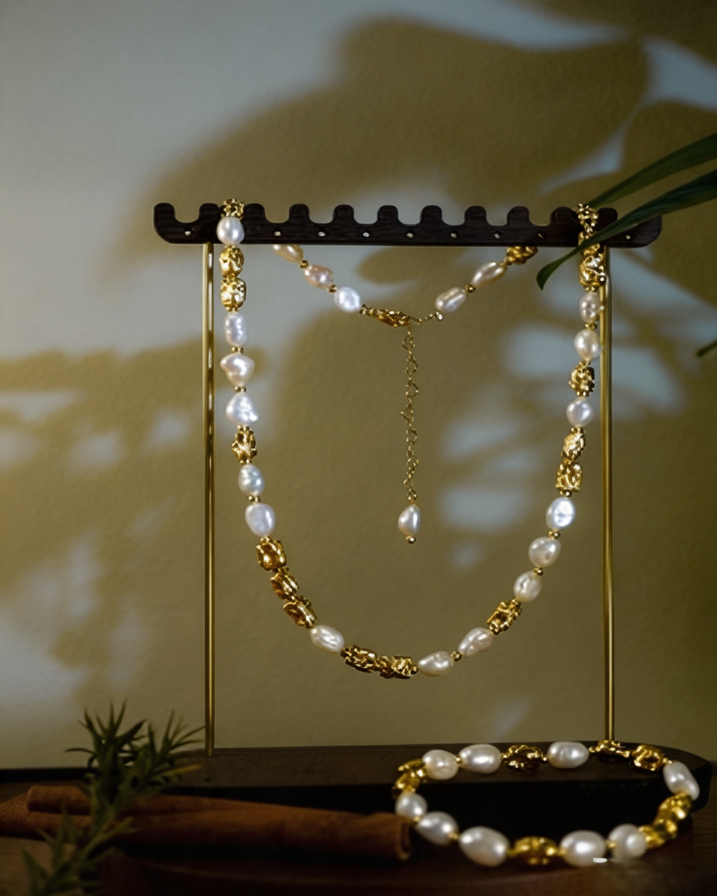 Baroque Pearl Hammered Gold Jewelry Set