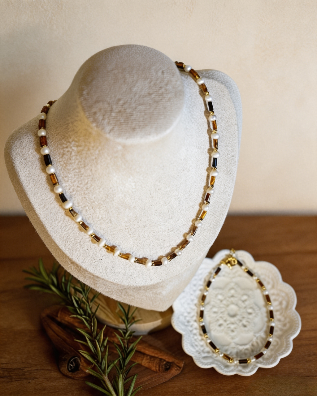 Minimalist Shell & Tiger Eye Jewelry Set