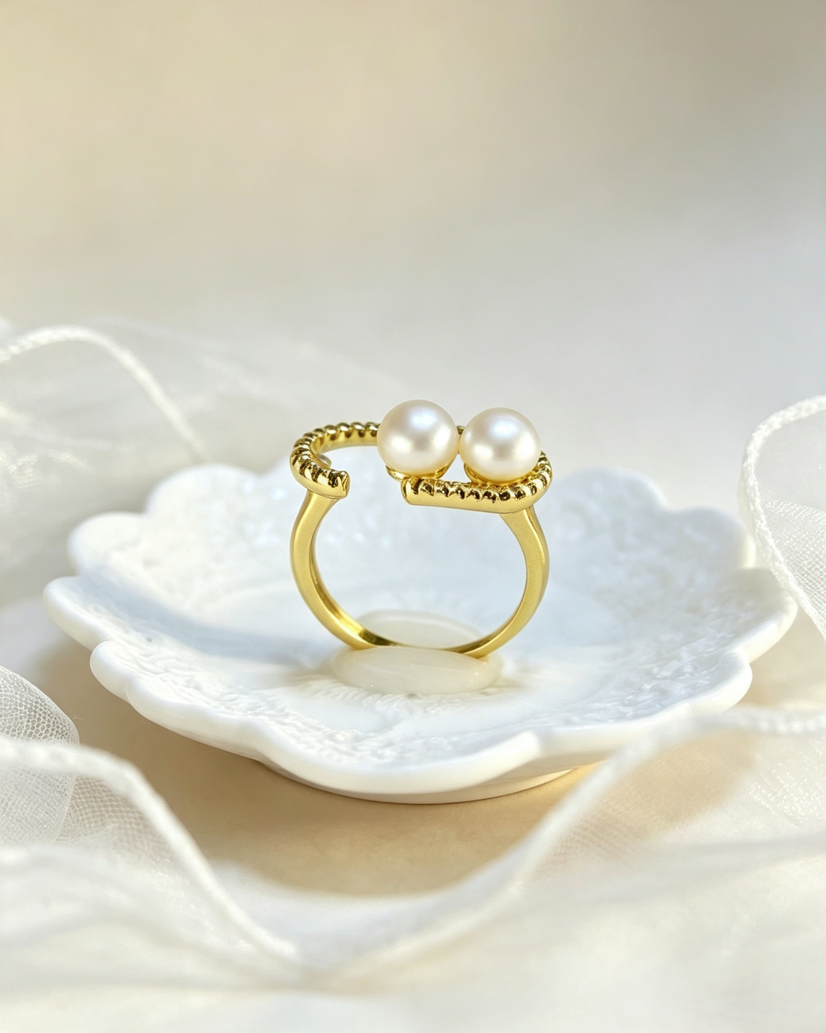 Minimalist Freshwater Pearl Ring, Adjustable Gold-Plated Band
