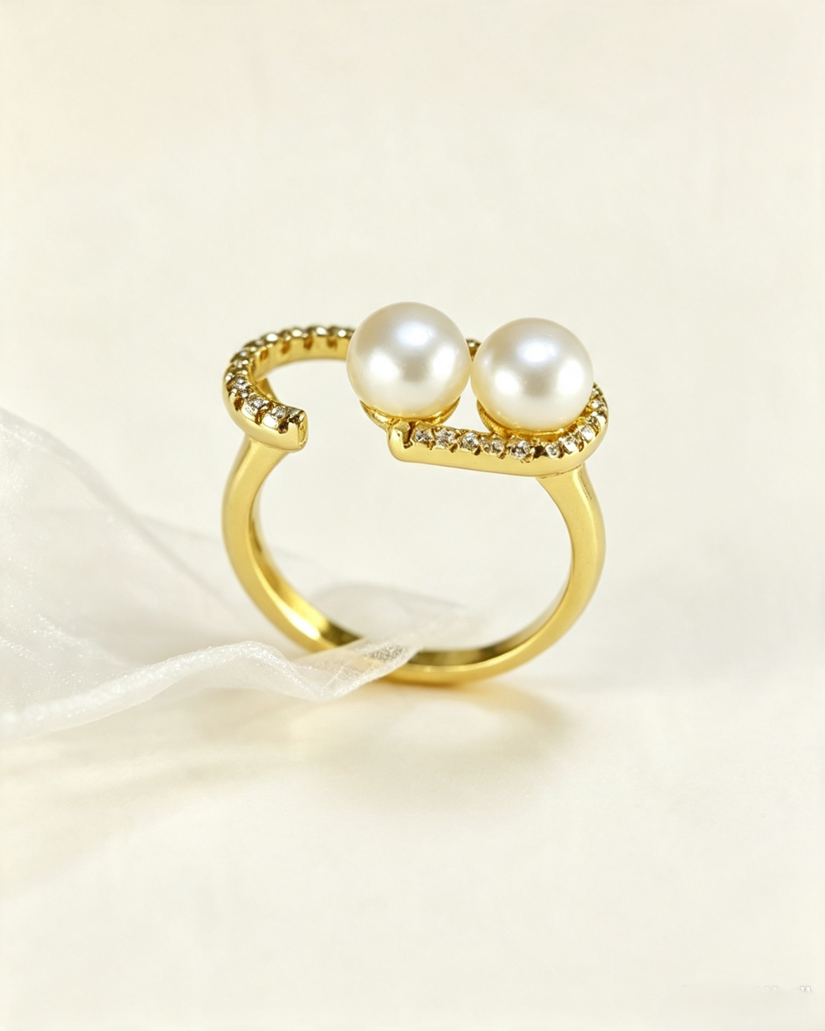 Minimalist Freshwater Pearl Ring, Adjustable Gold-Plated Band